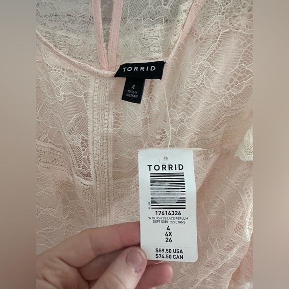 Torrid Pink Lace Blouse Top peplum short sleeve size 4X 26 #1870 - Picture 3 of 6